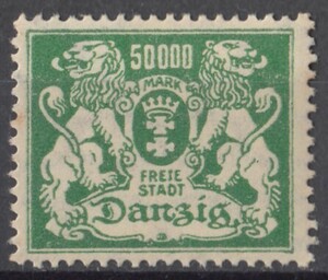 1923年自由都市ダンツィヒ 紋章図案切手 50000M