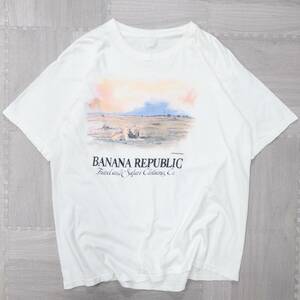 古着 80s 90s Banana Republic Safari&Travel ライオン Tシャツ トップス メンズXL相当 ホワイト USA製