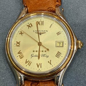 稼働品 LONGINES ロンジン 腕時計 メンズ L3 606 5 ゴールデンウィング フェイブスター ゴールド文字盤 ローマン 革 レザー AM ABD2