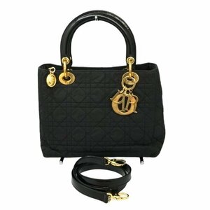 Dior ディオール　カナージュ　キャンバス　ハンドバッグ　黒 ブラック ゴールド金具 Dior RU0957 クリスチャンディオール MB fe ABG