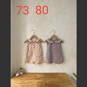 【新品】韓国風子供服 セーラーロンパース ベビー服 可愛い 夏 75 80