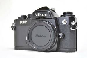 【きれいな動作品】Nikon ニコンFE2 ブラック 　清掃・整備・モルト交換済　電池付きでこのまま使える動作良好品