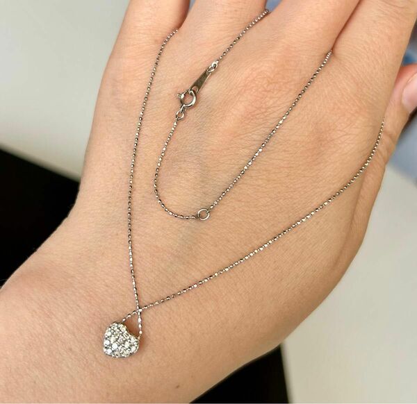 極美品　K14 無色系ダイヤモンド0.20 キラキラ輝き　ハートデザインネックレス