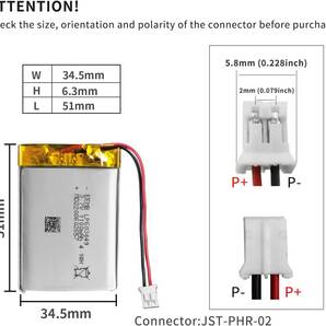 1 1 X EEMBリチウムポリマー電池3.7 V 1100 mAh 603449 Lipo充電可能電池パック付きJSTコネクタ-の画像3