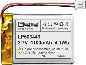 1 1 X EEMB lithium polymer battery 3.7 V 1100 mAh 603449 Lipo charge possibility battery pack attaching JST connector 