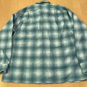 グリーン グレー オンブレ pendleton ウール ボードシャツ USA製 ビンテージ ペンドルトン チェック 長袖シャツ 開襟シャツ 60s 70s の画像5