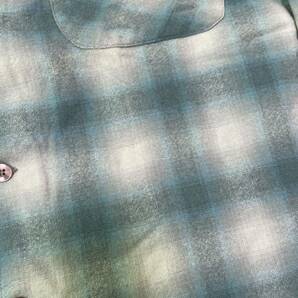 グリーン グレー オンブレ pendleton ウール ボードシャツ USA製 ビンテージ ペンドルトン チェック 長袖シャツ 開襟シャツ 60s 70s の画像3