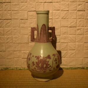 【GE】Y416【コレクター所蔵品】時代 釉裏紅双耳瓶 /中国古玩 中国美術 骨董品 時代品 美術品 古美術品の画像4