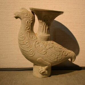 【GE】R458【コレクター所蔵品】時代 白磁鳥形花瓶 /中国古玩 中国美術 花器 骨董品 時代品 美術品 古美術品の画像1