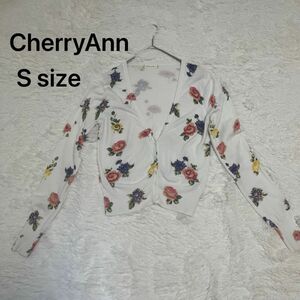 【Cherry Ann】花柄　カーディガン　ビーズ　長袖　白系 Vネック トップス