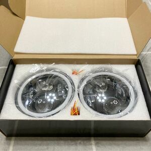 VOSICKY 7インチ ジープ jkラングラー LED ヘッドライト Hi/Lo プロジェクター イカリング 60W 高輝度 白/黄の変換ウインカー機能 ブラック