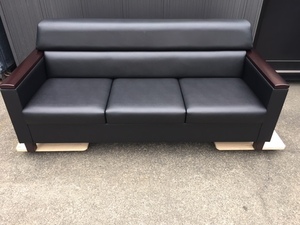 [ lounge suite / beautiful goods * superior article ] okamura/oka blur length chair /3P/3 seater . sofa 8303AB P776 black / imitation leather * fake leather W1690×D720×H720.