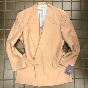 美品　2Bテーラードジャケット ダブルスーツ　サイズL 桃色　フラミンゴピンク　麻使用　春夏ジャケット　90年代スタイル　昭和レトロ