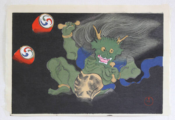 真作保証 神坂雪佳 (Kamisaka Sekka) 木版画 #12 雷 Kaminari 初版 明治 光悦光琳派の巨匠の作品を是非!!