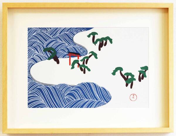 真作保証 額装 神坂雪佳 木版画 #18 住の江 Suminoe 初版 明治 自宅に届いて直ぐに飾れる光悦光琳派の巨匠の作品を是非!!