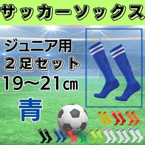 サッカーソックス【2足セット】ジュニア　青×白　19～21　ストッキング