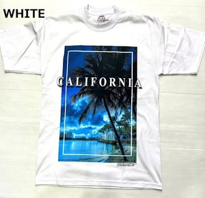 BI51)PRO TEAM CALIFORNIA パームツリー プリント Tシャツ半袖/WHITE/LA/HIPHOP/3XL/大きいサイズ