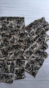 布地　古布　絽の着物解き　絹　花柄　黒紺色　リメイク