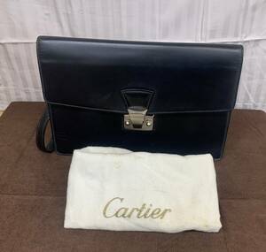  re-exhibition none! first exhibition 1 jpy outright sales France Cartier second bag with strap black color full leather clutch bag 