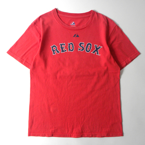 当時物00'S Majestic製 ボストンレッドソックス RED SOX 松坂大輔 プリントTシャツ メジャーリーグ L レッド ホンデュラス製 m0417-12