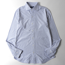 メイカーズシャツ鎌倉 Maker's Shirt Easy Care KNIT 形態安定 ストライプワイドカラードレスシャツ 長袖 M ライトブルー 日本製 m0426-12_画像1