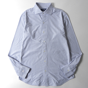メイカーズシャツ鎌倉 Maker's Shirt Easy Care KNIT 形態安定 ストライプワイドカラードレスシャツ 長袖 M ライトブルー 日本製 m0426-12