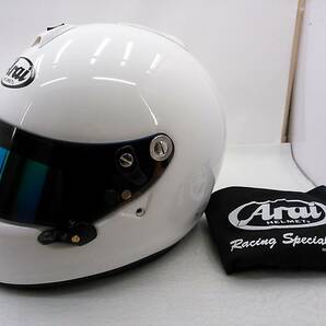 【送料無料】使用極わずか 美品 2021年製 Arai アライ GP-6S 8859 ホワイト XLサイズ ミラーシールド付 4輪 カート フルフェイスヘルメットの画像1