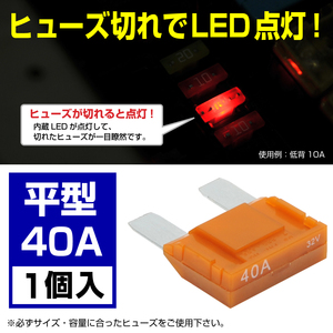 BigOne 切れたら光って知らせる インジケーター 内蔵 平型 ヒューズ 40A AMP 大型 LED