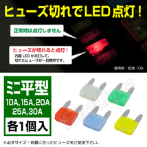 BigOne 切れたら光って知らせる インジケーター内蔵 5個セット ASP LED ミニ 平型 ヒューズ 10A 15A 20A 25A 30A_画像1