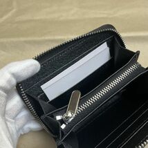 【田中革具】訳あり 黒色 ハンドメイド カーボンレザー コンパクト財布 ラウンドファスナー コインケース 牛革 レザー メンズ財布_画像9