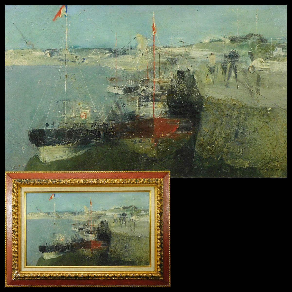 Jean Claude Chenay 船 Honfleur M10 油画 带框 TAC 印章独家纹身法国艺术世界 s24040105, 绘画, 油画, 自然, 山水画