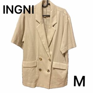 INGNI イング　ジャケット テーラードジャケット 薄手 半袖　リネン テーラード ベージュ M レディース USED