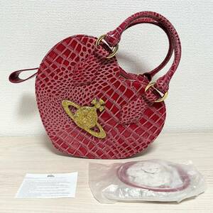 【未使用】Vivienne Westwood ハート クロコ 型押し ハンドバッグ ショルダーバッグ ピンク　ラメオーブ