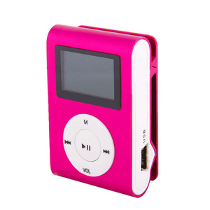 MP3 player aluminium LCD screen attaching clip microSD type MP3 player pink x1 pcs * free shipping outside fixed form 