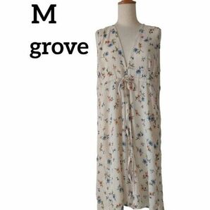 grove チュニック ワンピース M ベスト ジレ シフォン 花柄 ノースリーブ 