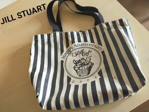 【記念品】JILL STUART CAFE ジルスチュアート トートバッグ 黒xクリーム色 ストライプ エコバッグ ハンドバッグ 