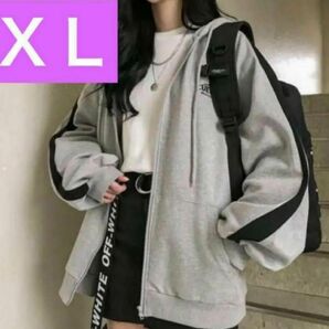 ライン パーカー 韓国服 レディース スウェット XL ジップ　フード　おしゃれ　トレンド　かわいい　着回し　コーデ