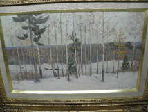 現代 ソビエト絵画 フラモフ 雪の白樺林 月光荘 豪華額装 真作保証 / アート _画像2