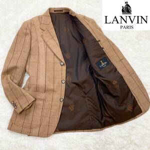 ★極上品 アルパカ【美品】ランバン LANVIN ☆キャメルカラー 圧倒的高級感♪ アルパカ混ウール チェック柄 ツイード ジャケット 48(M程度)