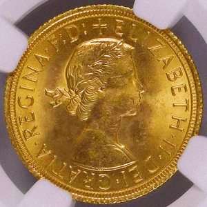 英国1966年 ソブリン金貨 NGC MS64 エリザベス・ヤング 銀座コイン鑑定証付属