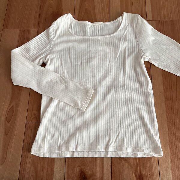 GU リブスクエアネックT ホワイト 白 長袖 Tシャツ