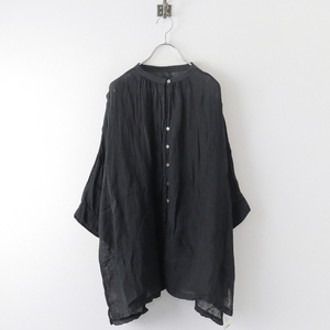 美品 2023SS ネストローブ nest Robe リネンガーゼ ロングシャツ F/ブラック トップス【2400013813051】