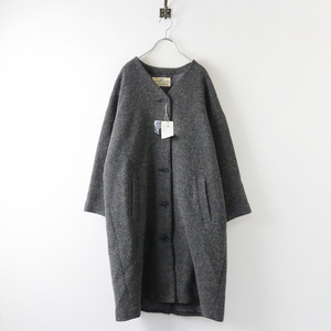 ne straw bnest wool no color coat F/ charcoal outer jacket feather weave front opening long sleeve long [2400013843003]