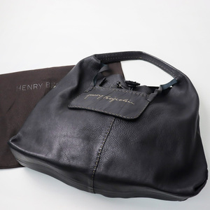  Henry Beguelin HENRY BEGUELIN leather one steering wheel tote bag / black o rumen embroidery [2400013848688]
