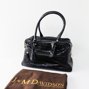 ジェイアンドエムデヴィッドソン J&M DAVIDSON VIVI ハンドバッグ/ブラック レザー クロコ型押し ボストンバッグ【2400013850872】