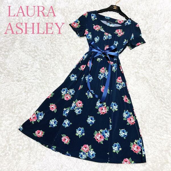 美品 LAURA ASHLEY ローラアシュレイ ワンピース ひざ丈 花柄 総柄 11号 L