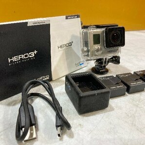 【1円スタート！】GoPro ウェアラブルカメラ HERO3+ シルバーエディション CHDHN-302 防水 バッテリー3個付き 動作良好の画像1