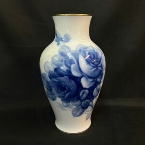 DDc252D08 大倉陶園 OKURA 花瓶 ブルーローズ 薔薇 金縁 花器