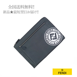 F039.. FENDI フェンディ イタリア製 Fロゴ パッチ装飾 ドキュメントケース ★ ASPHALT + BIANCO + NERO