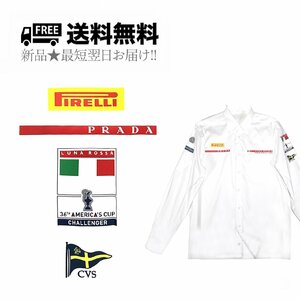 K502-37.. PRADA × PIRELLI コラボ プラダ ピレリ シャツ ロゴ 長袖 メンズ イタリア製 LC15D F62 F0009 ★ ホワイト